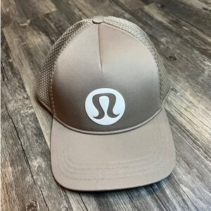 Lululemon Trucker Hat L/XL Taupe Beige Mesh Snapback Athletic Logo Cap